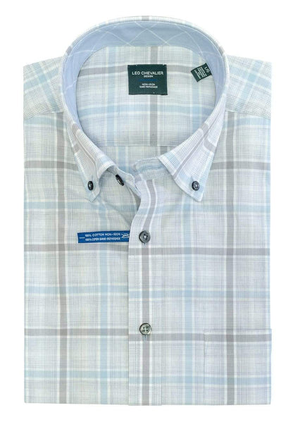 Leo Chevalier Design Light Blue Cotton Button Down Leo Chevalier Short Sleeve Sport Shirts