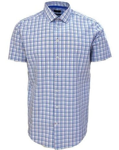 Leo Chevalier Design Voyage Performance Mint Check Fitted Short Sleeve Shirts Leo Chevalier