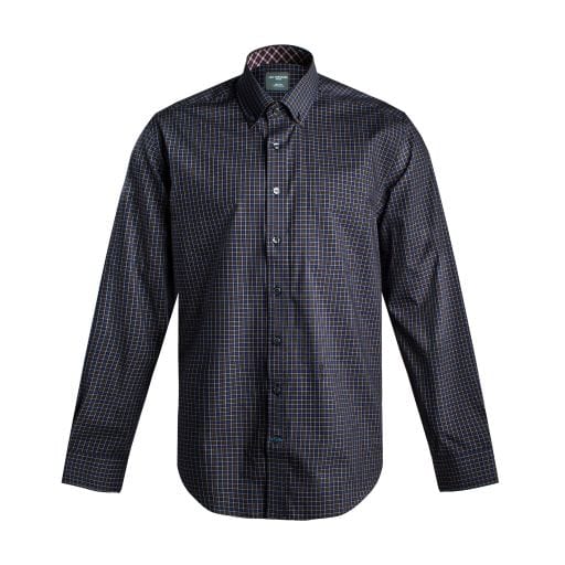 Leo Chevalier Design Blue Check Leo Chevalier Cotton Button Down Collar Long Sleeve Shirts
