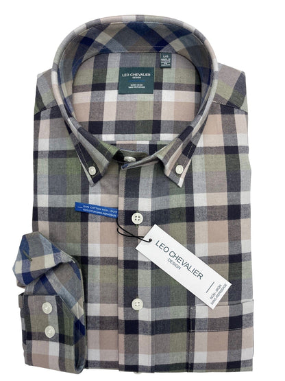 Leo Chevalier Design Leo Chevalier Sage Plaid Cotton Button Down Collar Long Sleeve Shirts