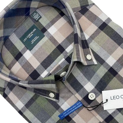 Leo Chevalier Design Leo Chevalier Sage Plaid Cotton Button Down Collar Long Sleeve Shirts