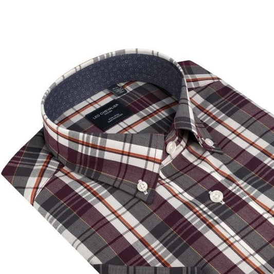 Leo Chevalier Design Purple Plaid Leo Chevalier Cotton Down Collar Short Sleeve Shirts