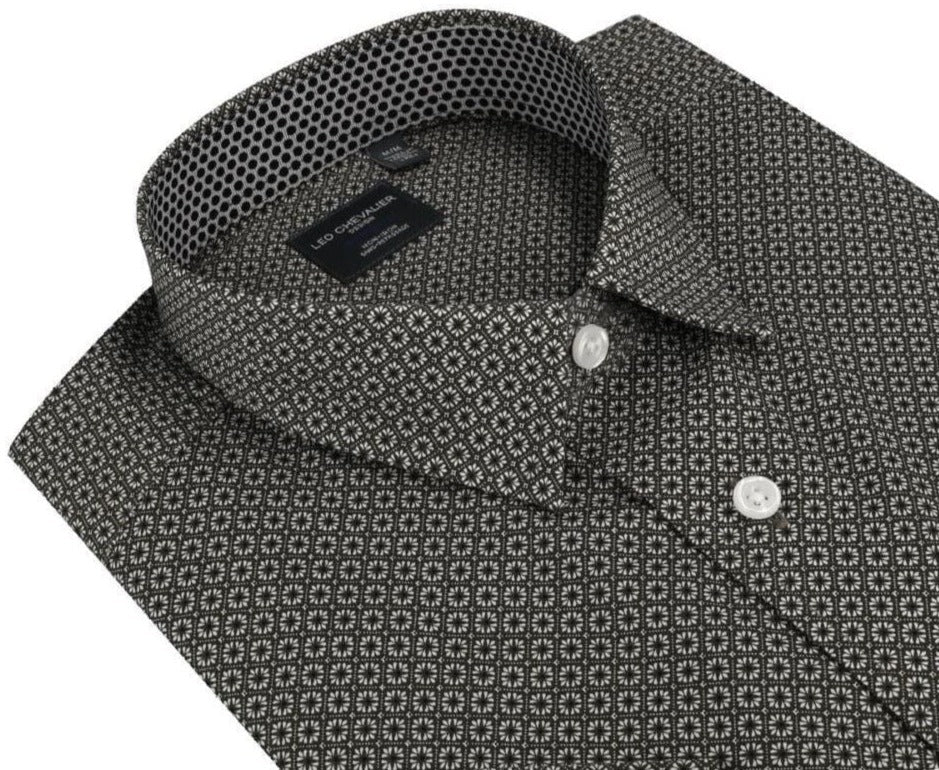 Leo Chevalier Design Sage Print Leo Chevalier Hidden Down Collar Cotton Short Sleeve Shirts