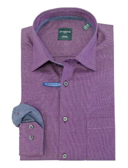 Leo Chevalier Design Purple 100% Cotton Non-Iron Long Sleeve Dress Shirts