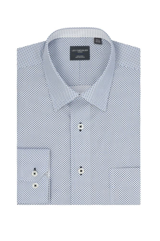 Leo Chevalier Design Blue 100% Cotton Non-Iron Long Sleeve Dress Shirts