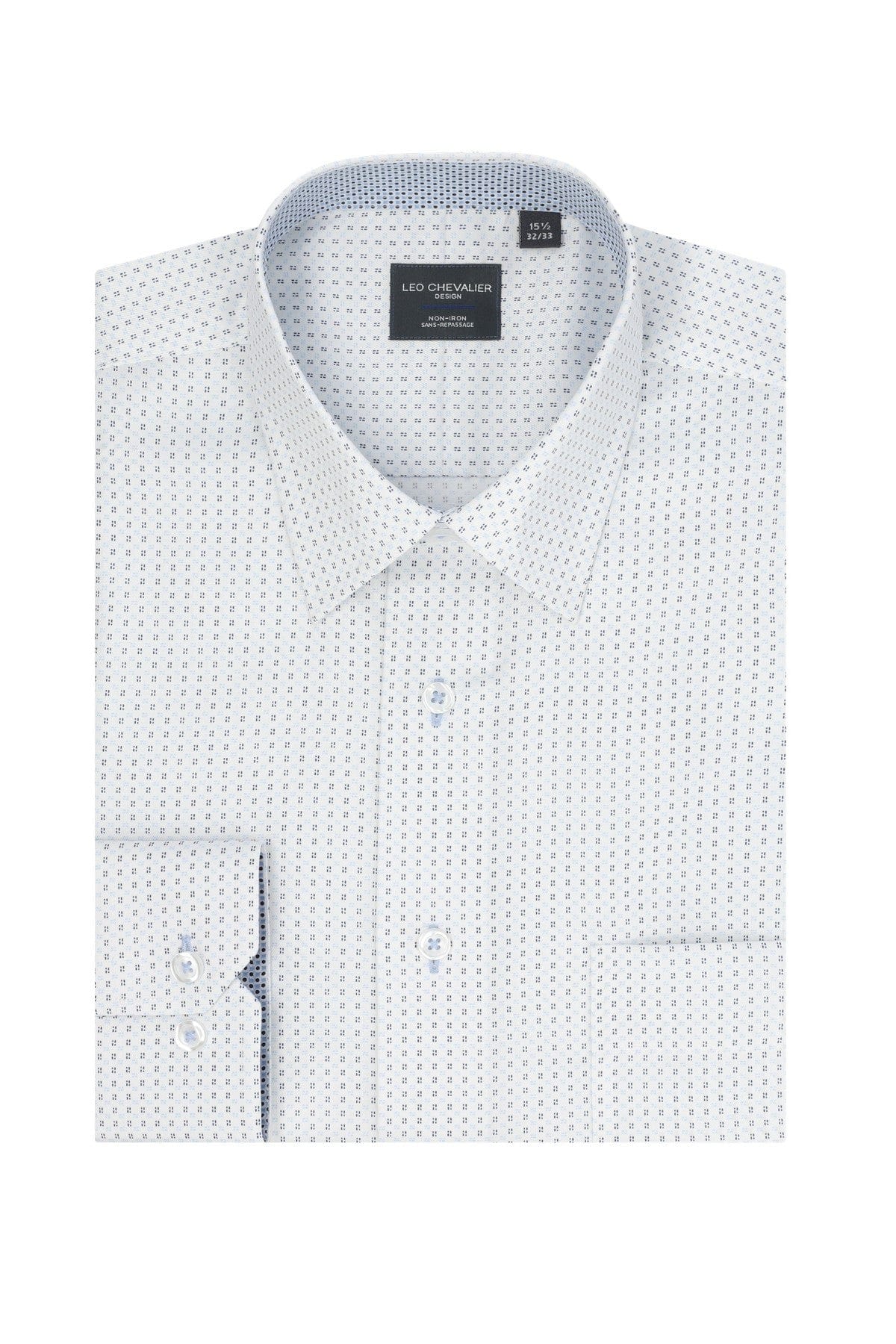 Leo Chevalier Design White 100% Cotton Non-Iron Long Sleeve Dress Shirts