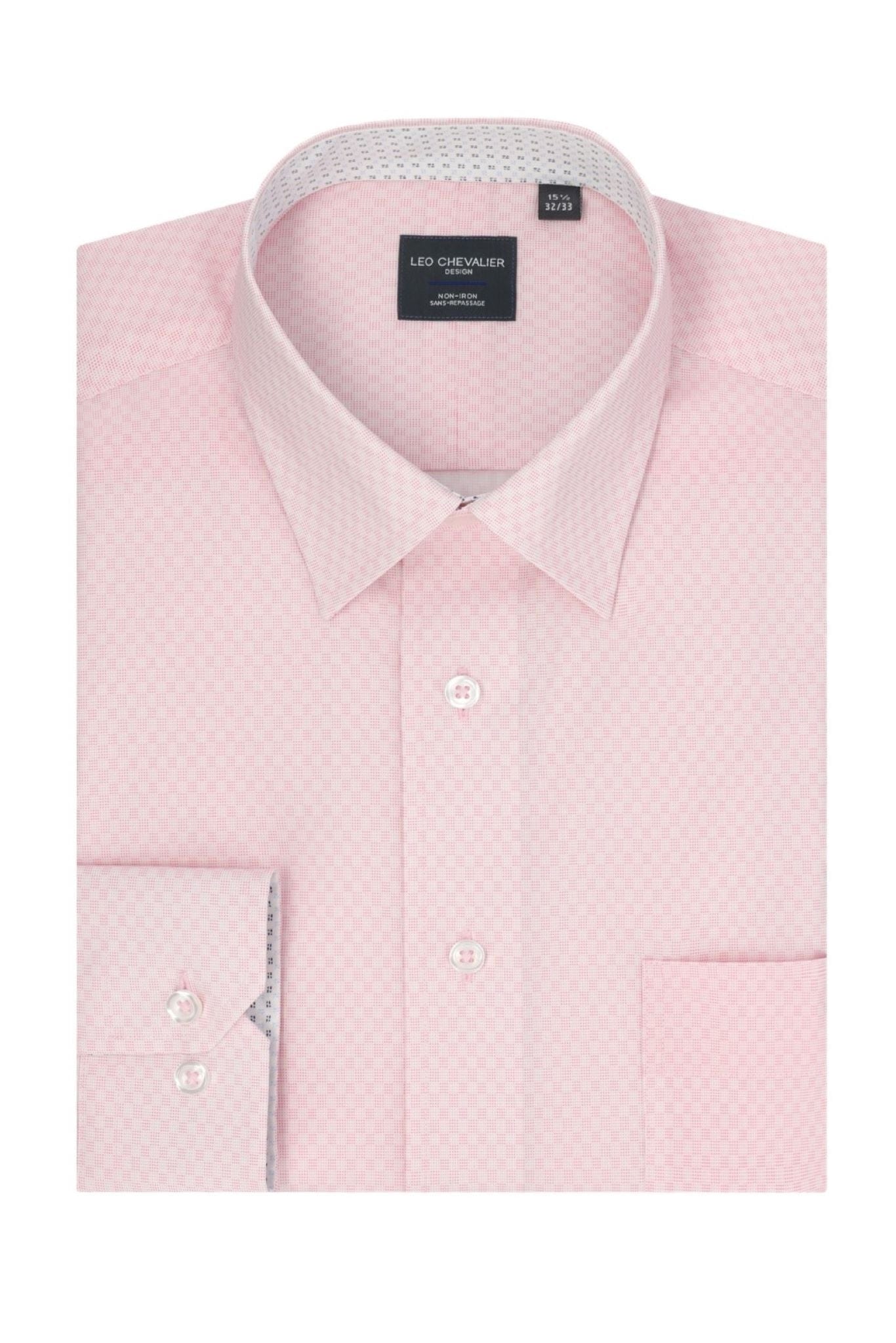 Leo Chevalier Design Pink 100% Cotton Non-Iron Long Sleeve Dress Shirts