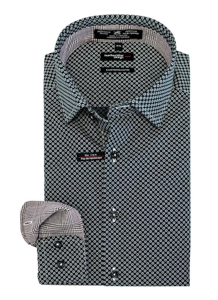 Leo Chevalier Design Printed 100% Cotton Non Iron Adjusted Fit Black Dress Shirts