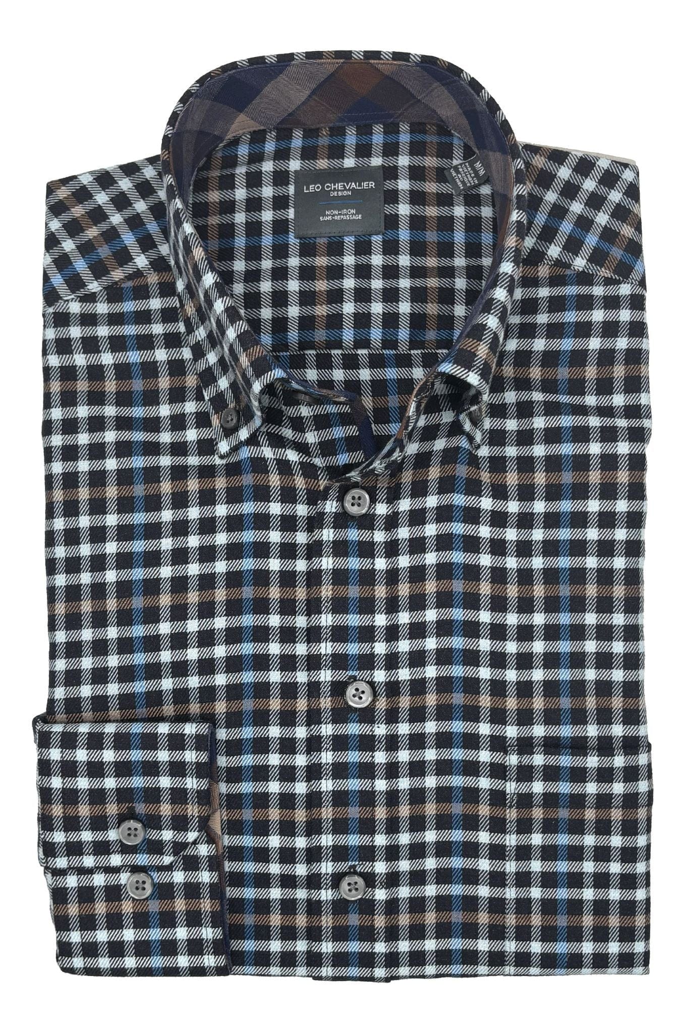 Leo Chevalier Design Blue Check Men's Long Sleeve Button Down Shirt