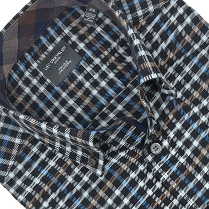 Leo Chevalier Design Blue Check Men's Long Sleeve Button Down Shirt