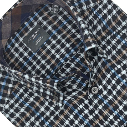 Leo Chevalier Design Blue Check Men's Long Sleeve Button Down Shirt
