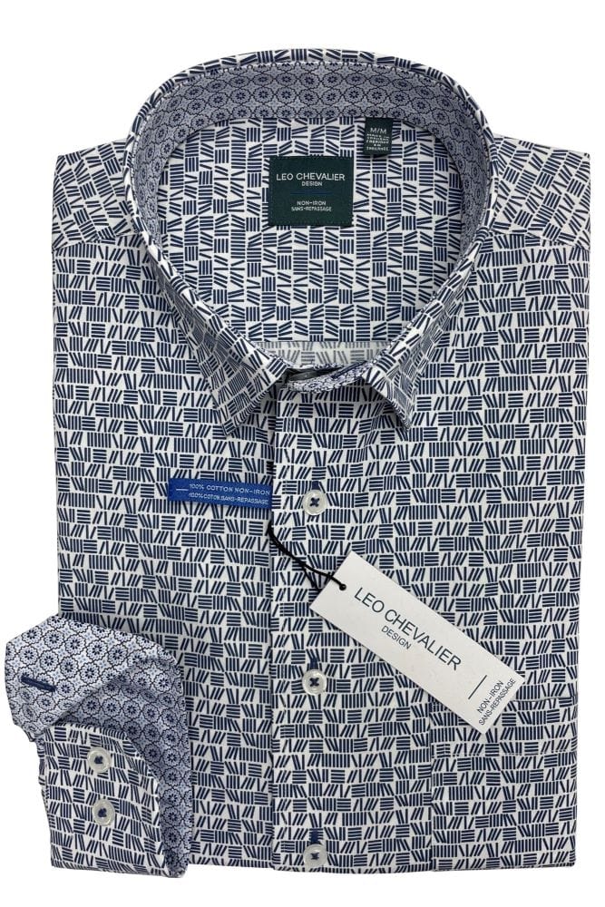 Leo Chevalier Design Blue Print Leo Chevalier Cotton Hidden Button Down Collar Long Sleeve Shirts