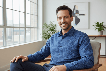 Leo Chevalier Design Blue Printed Premium Cotton Long Sleeve Shirt