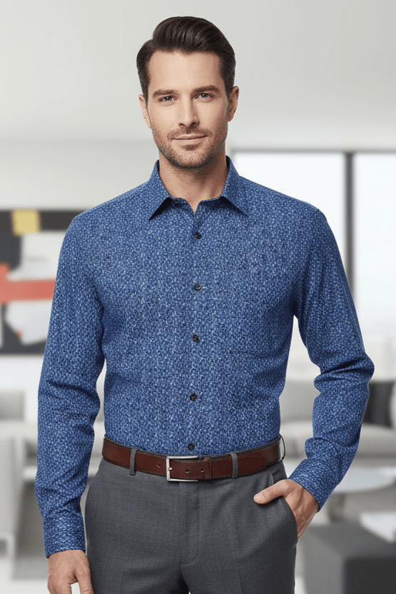Leo Chevalier Design Blue Printed Premium Cotton Long Sleeve Shirt