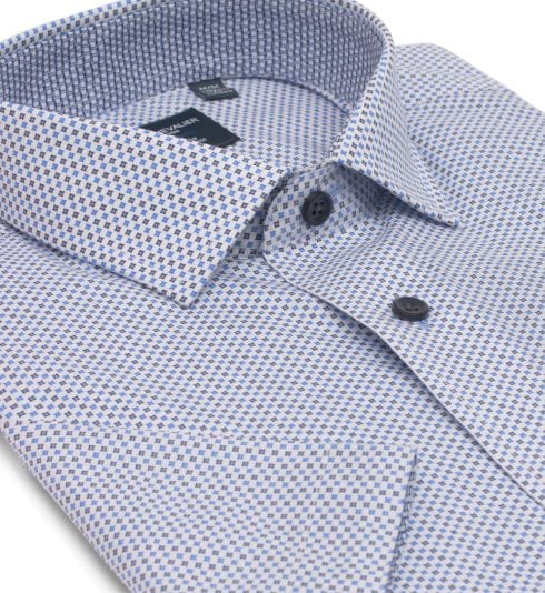 Leo Chevalier Design Blue Printed On White Cotton Leo Chevalier Spread Down Collar Short Sleeve Shirts