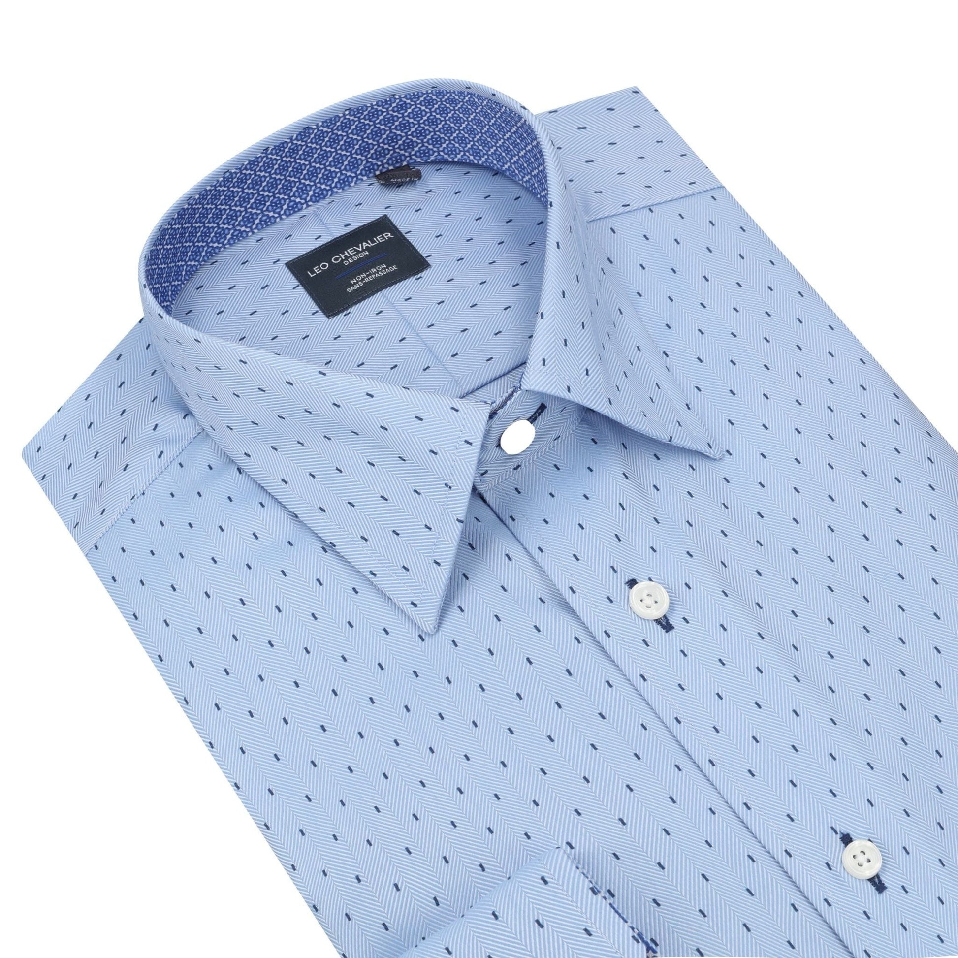 Leo Chevalier Design Stylish Blue Printed Dress Shirt – Men's Patterned Design