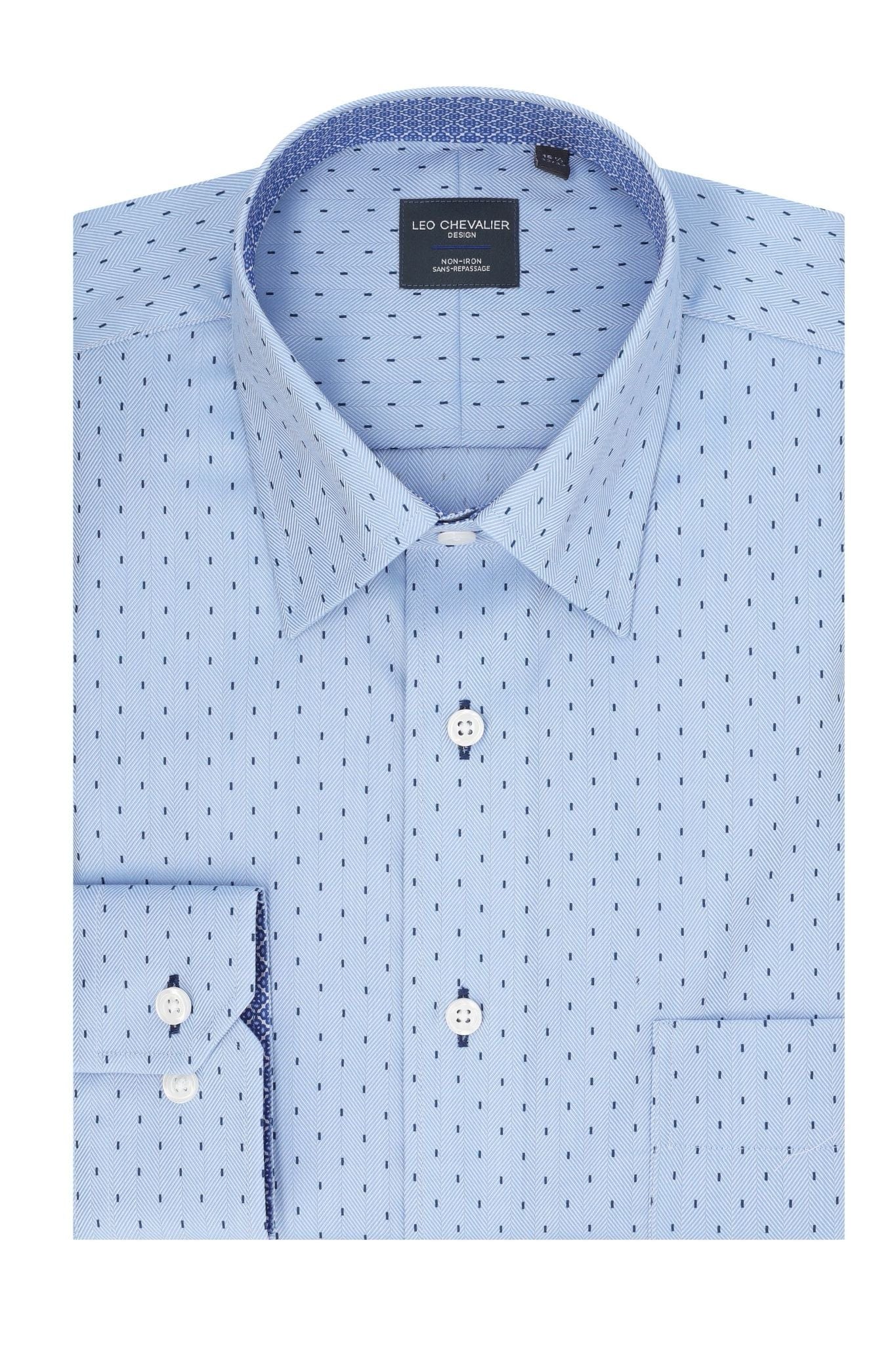 Leo Chevalier Design Stylish Blue Printed Dress Shirt – Men's Patterned Design