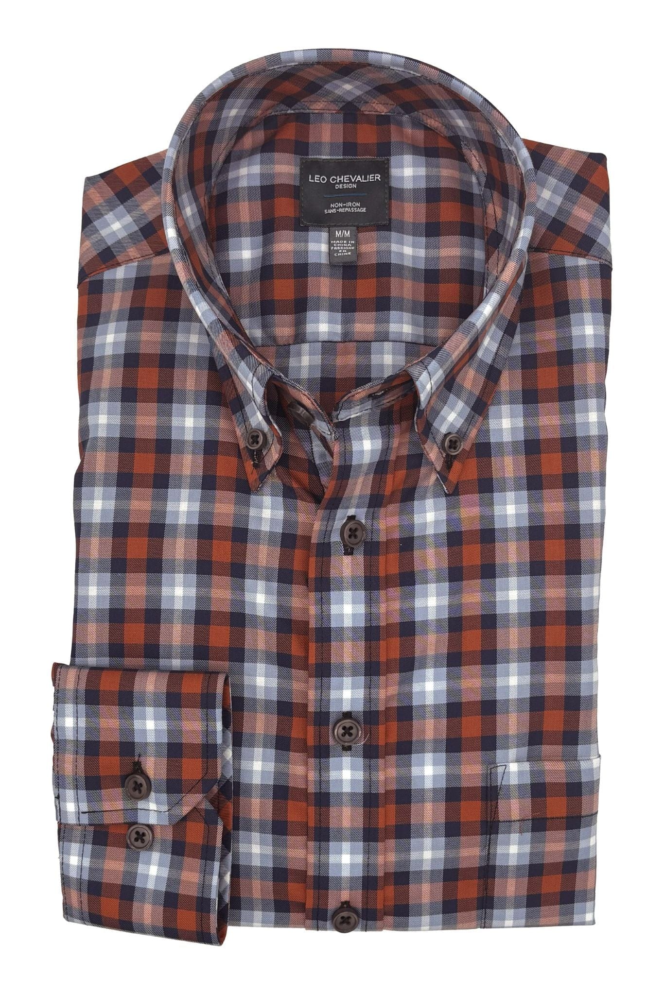Leo Chevalier Design Burnt Orange Check Men's Casual Button Down Shirt