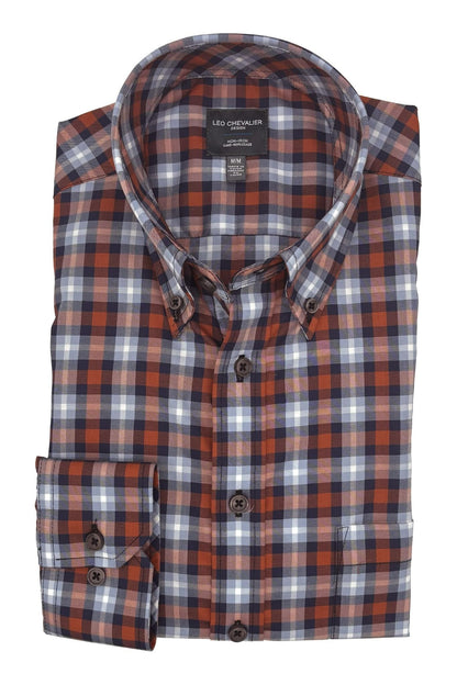 Leo Chevalier Design Burnt Orange Check Men's Casual Button Down Shirt