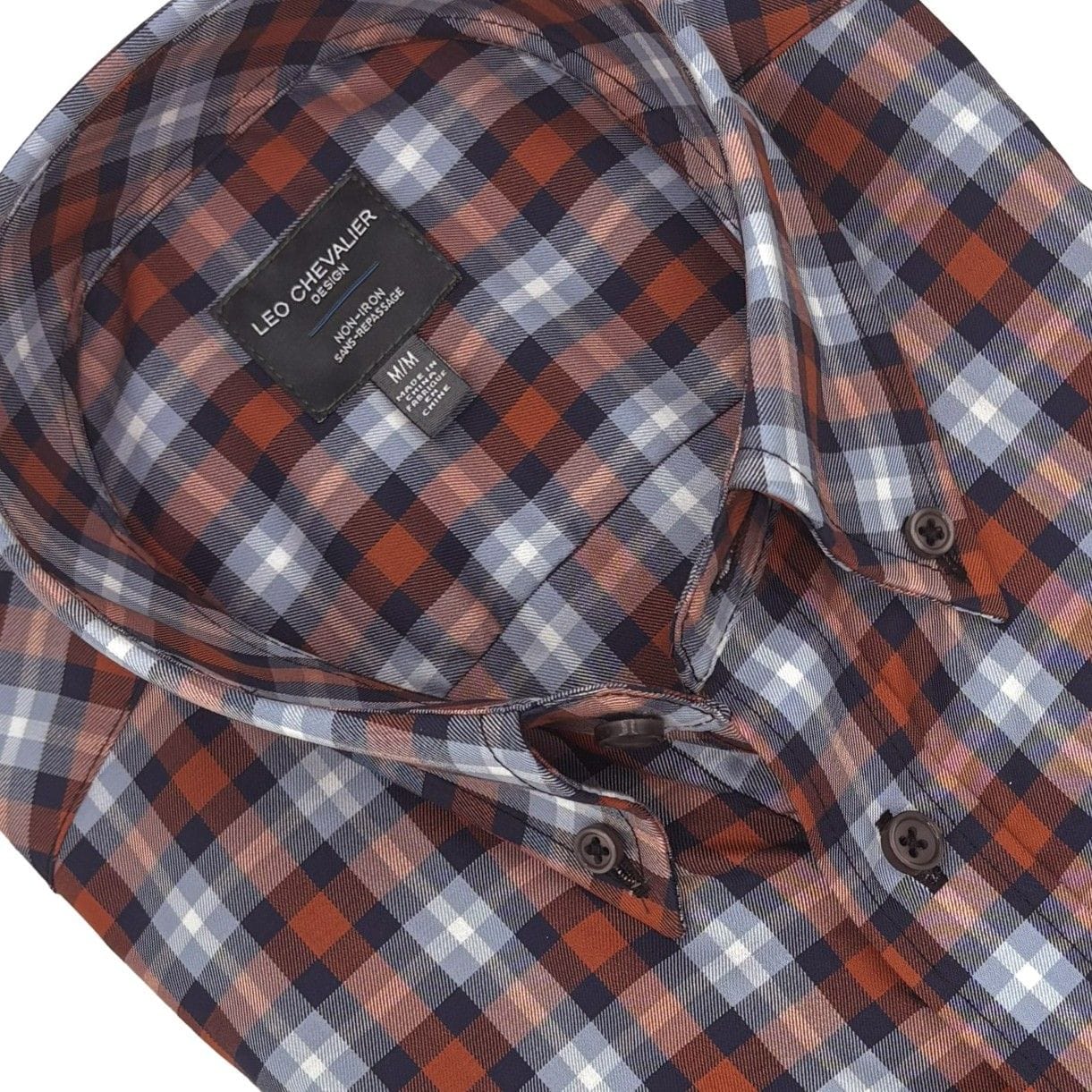 Leo Chevalier Design Burnt Orange Check Men's Casual Button Down Shirt