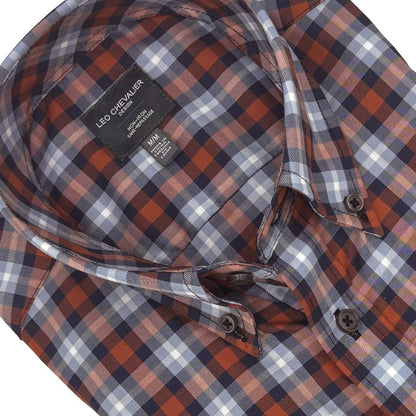 Leo Chevalier Design Burnt Orange Check Men's Casual Button Down Shirt