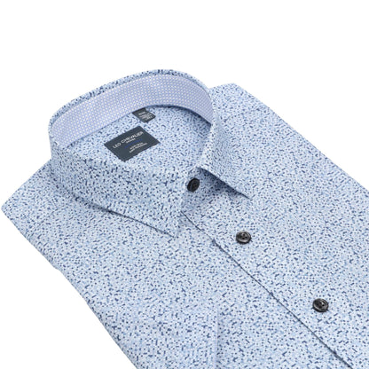 Leo Chevalier Design Sky Blue Casual Men's Hidden Button Down Short-Sleeve Shirt
