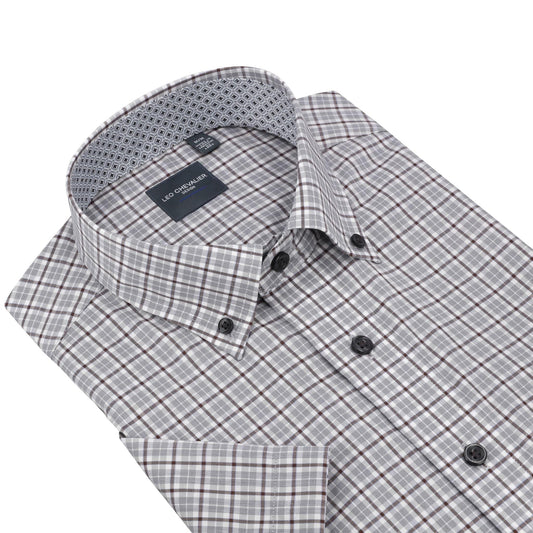 Leo Chevalier Design Grey Check Short Sleeve Button Down Shirt