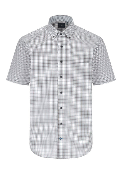 Leo Chevalier Design Grey Check Short Sleeve Button Down Shirt