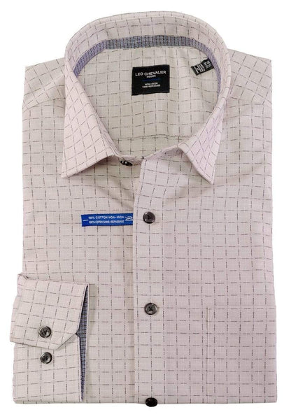 Leo Chevalier Design 100% Cotton Non Iron Print Dress Shirts Long Sleeve Spread Collar Leo Chevalier