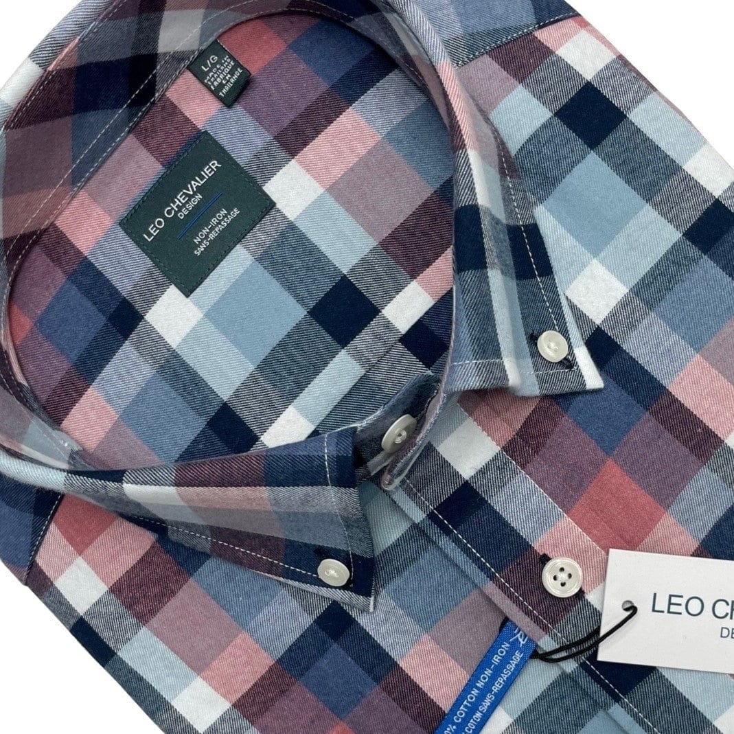 Leo Chevalier Design Leo Chevalier Dusty Rose Plaid Cotton Button Down Collar Long Sleeve Shirts