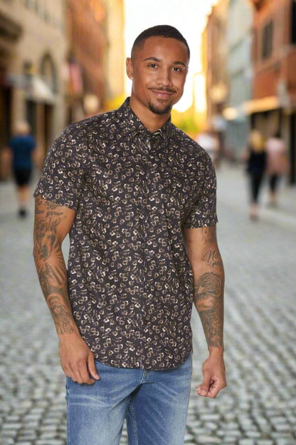 Leo Chevalier Design Black Floral Print Short Sleeve Shirt