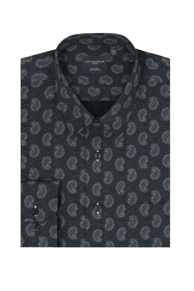 Leo Chevalier Design Navy Paisley Print Shirt Elegant 100% Cotton Non-Iron Perfection