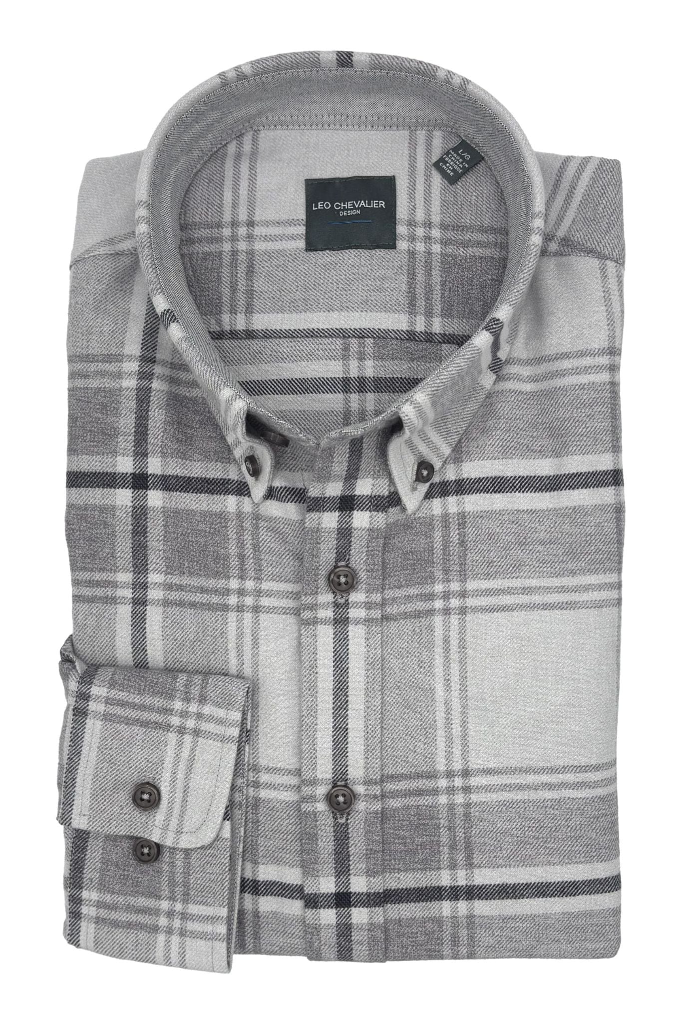 Leo Chevalier Design Grey Plaid Men's Casual Button Down Shirt