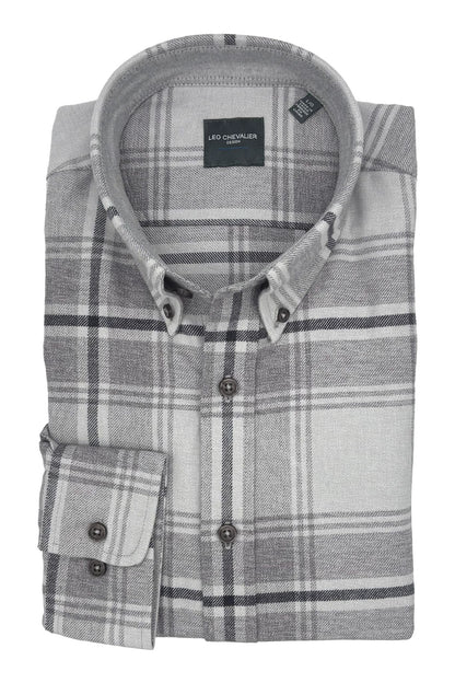 Leo Chevalier Design Grey Plaid Men's Casual Button Down Shirt