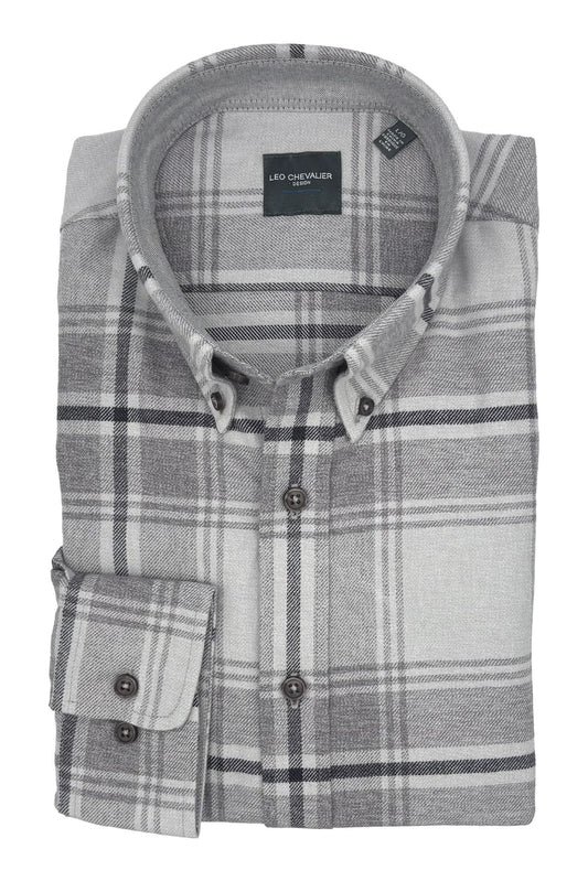 Leo Chevalier Design Grey Plaid Men's Casual Button Down Shirt