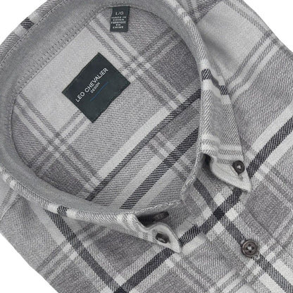 Leo Chevalier Design Grey Plaid Men's Casual Button Down Shirt
