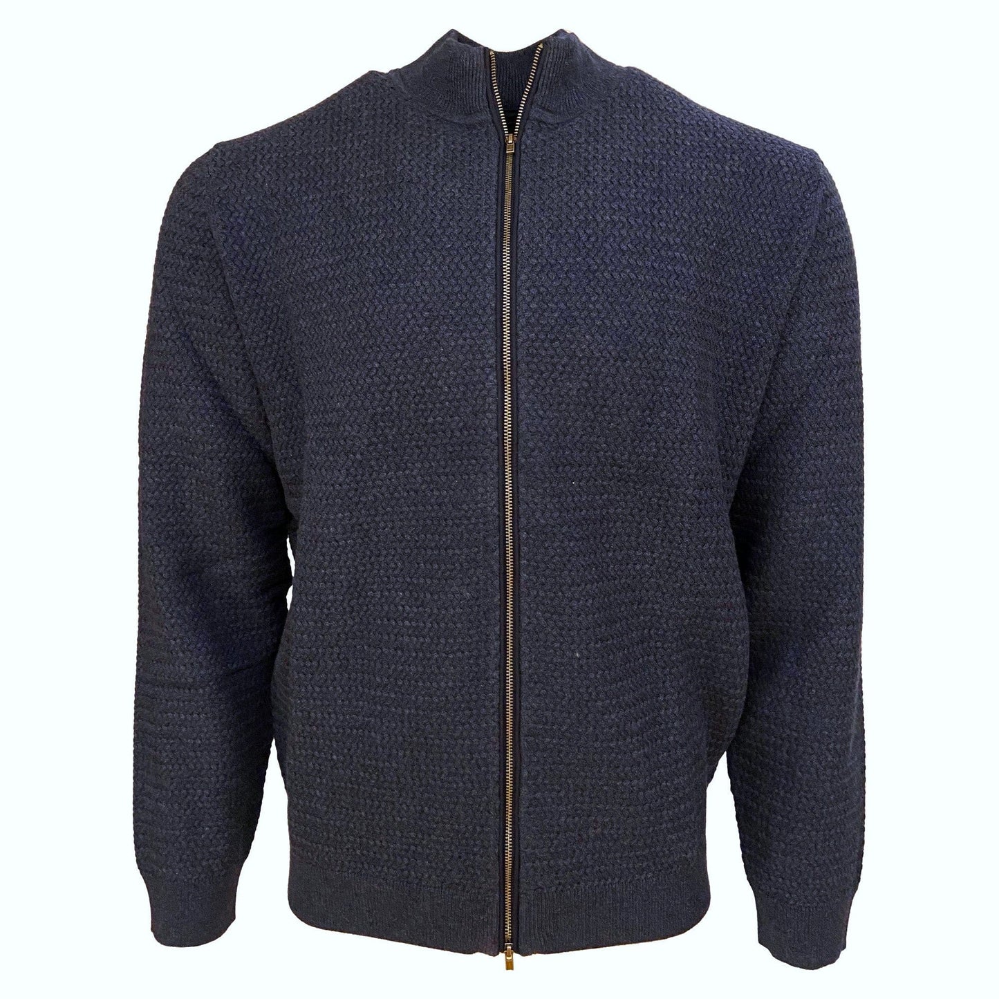 Leo Chevalier Design Stay Cozy and Stylish with a Blue Full Zip 100% Cotton Mock Neck Sweater