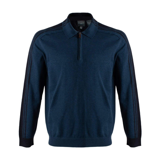 Leo Chevalier Design-L Leo Chevalier Mens 100% Cotton Blue Zip Polo Sweaters