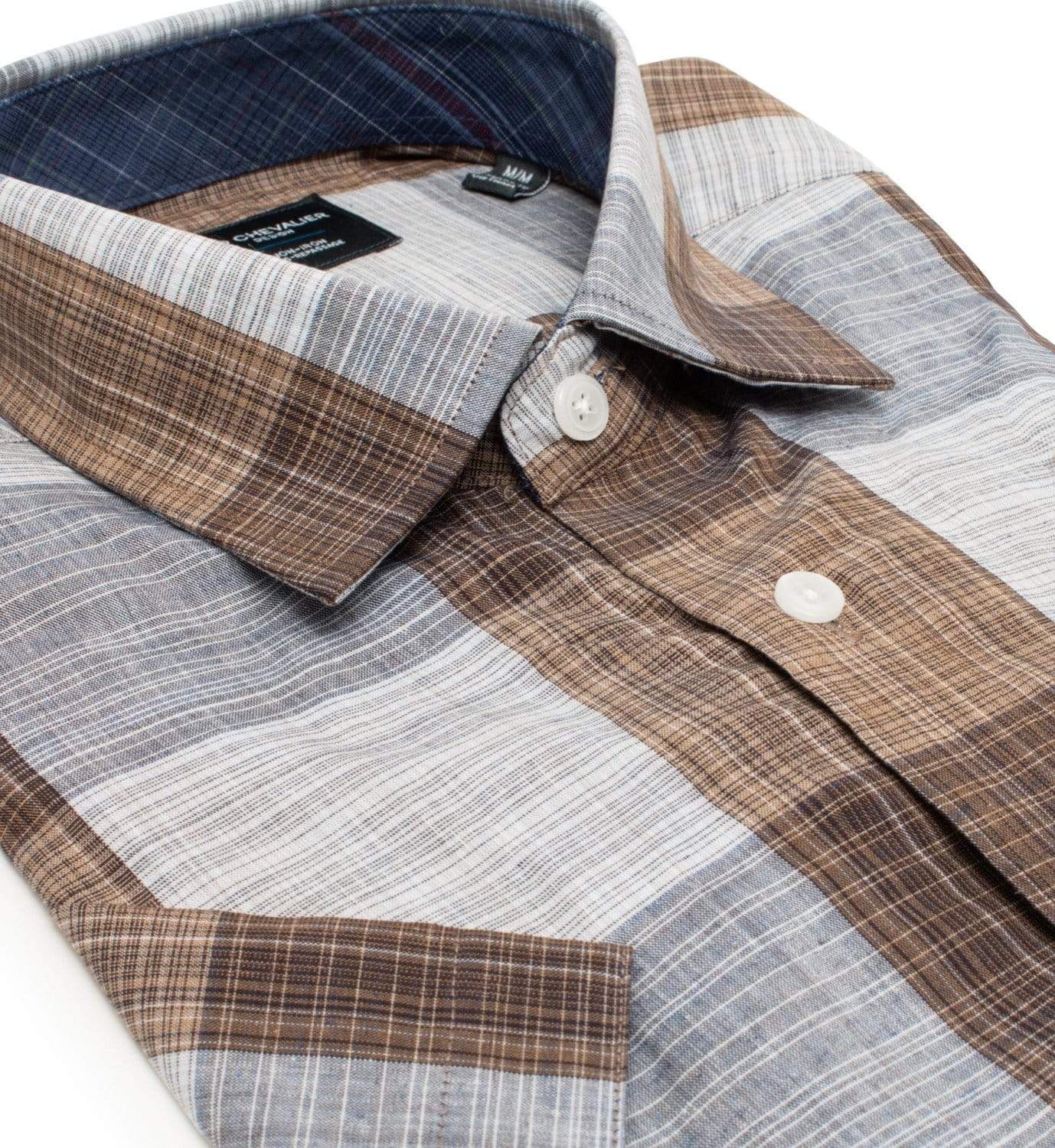 Leo Chevalier Design-L Sale Mens Copper Plaid Cotton Leo Chevalier Button Up Short Sleeve Shirts