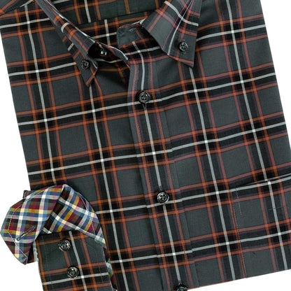 Leo Chevalier Design-L Sale Leo Chevalier Rust Long Sleeve Cotton Button Down Collar Sport Shirts