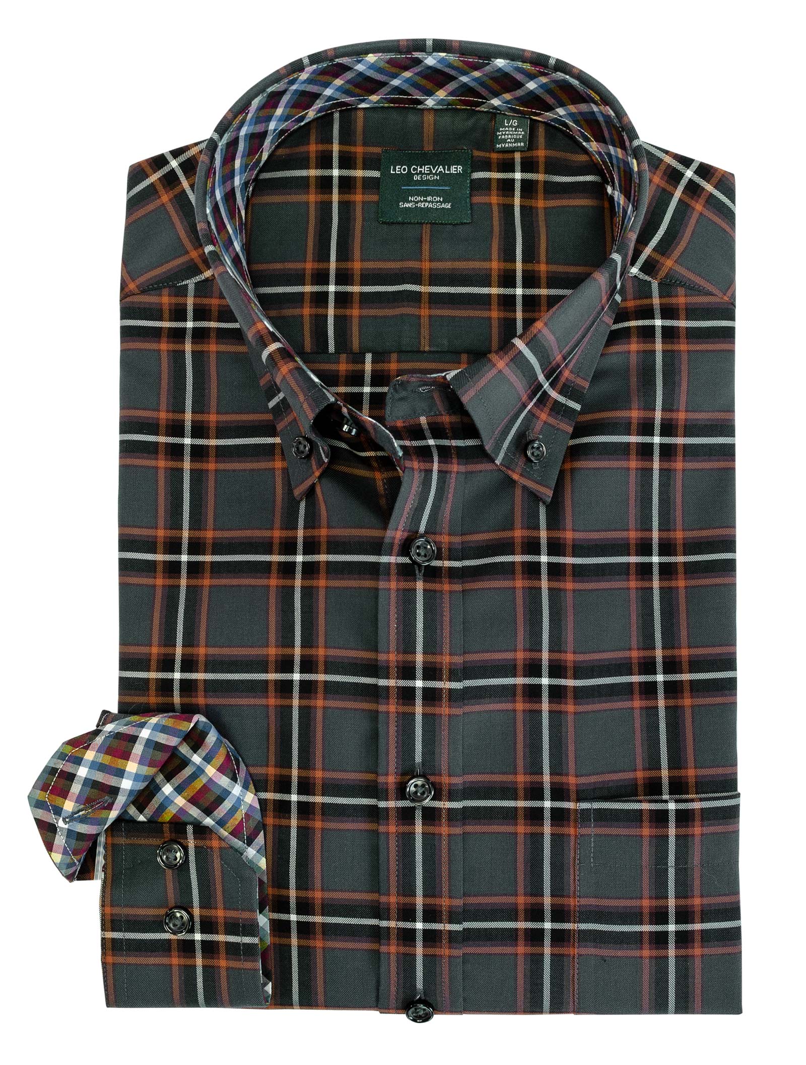 Leo Chevalier Design-L Sale Leo Chevalier Rust Long Sleeve Cotton Button Down Collar Sport Shirts