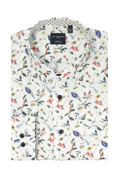 Leo Chevalier Design Introducing The Blue Bird Printed Shirts | Long Sleeve Hidden Button-Down Collar