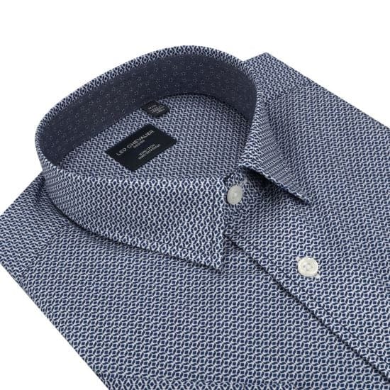 Leo Chevalier Design 100% Cotton Blue Printed Hidden Down Collar Cotton Short Sleeve Shirts