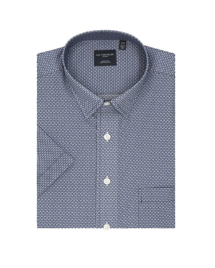 Leo Chevalier Non-Iron Print Spread Collar Short sleeve Sport Shirt 524350 4500