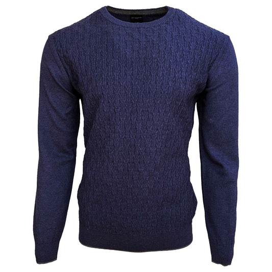 Leo Chevalier Design Luxurious Italian-Made Cable Knit Crewneck Available in Steel Blue & Charcoal