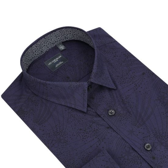 Leo Chevalier Design Shop the Latest Navy Modern Print Long Sleeve Shirts | Hidden Button-Down Collar