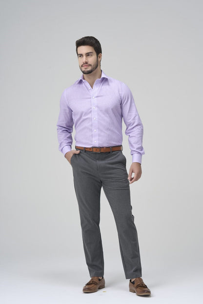 Leo Chevalier Design Mauve Print 100% Cotton Slim Fit Business Dress Shirt