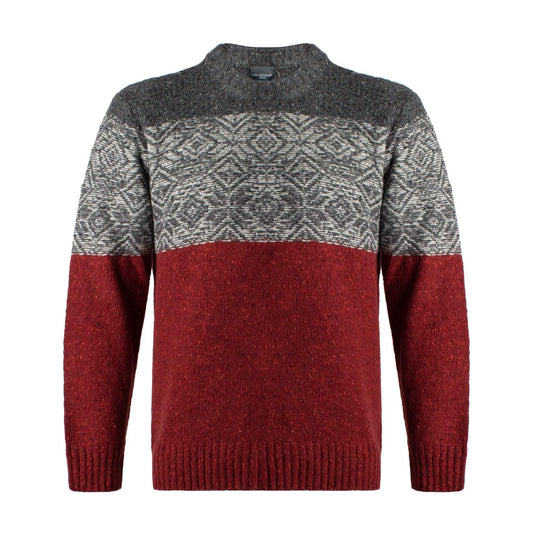 Leo Chevalier Design Red and tonal Grey Fair Isle Crewneck Sweater Made In Italy