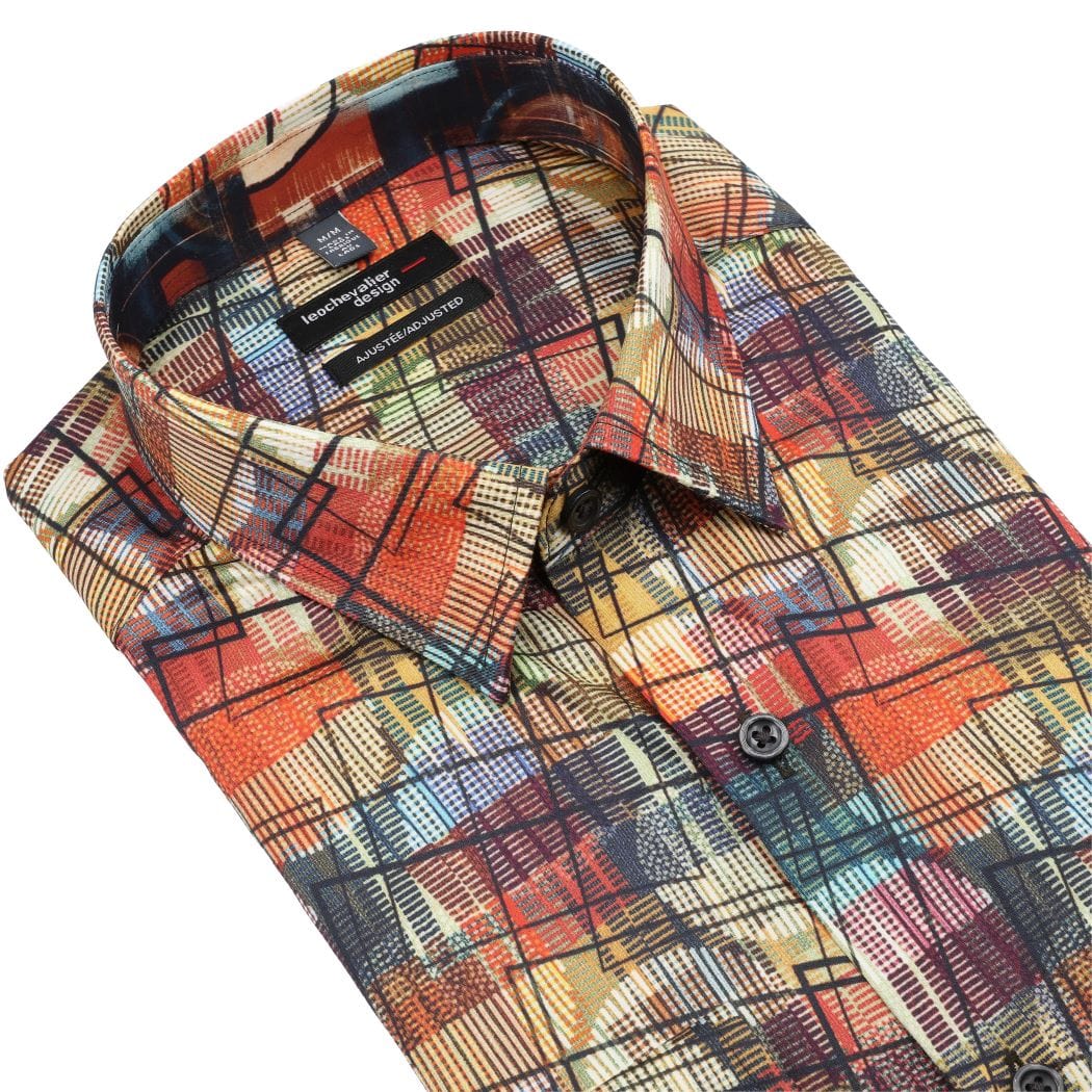 Leo Chevalier Design Chic Sunset Modern Print Long Sleeve Hidden Button Down Shirt