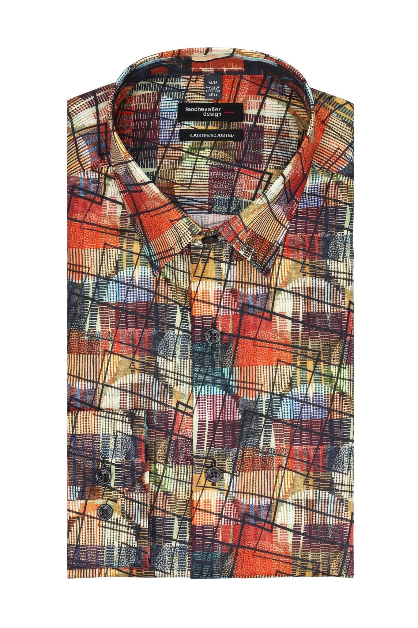 Leo Chevalier Design Chic Sunset Modern Print Long Sleeve Hidden Button Down Shirt